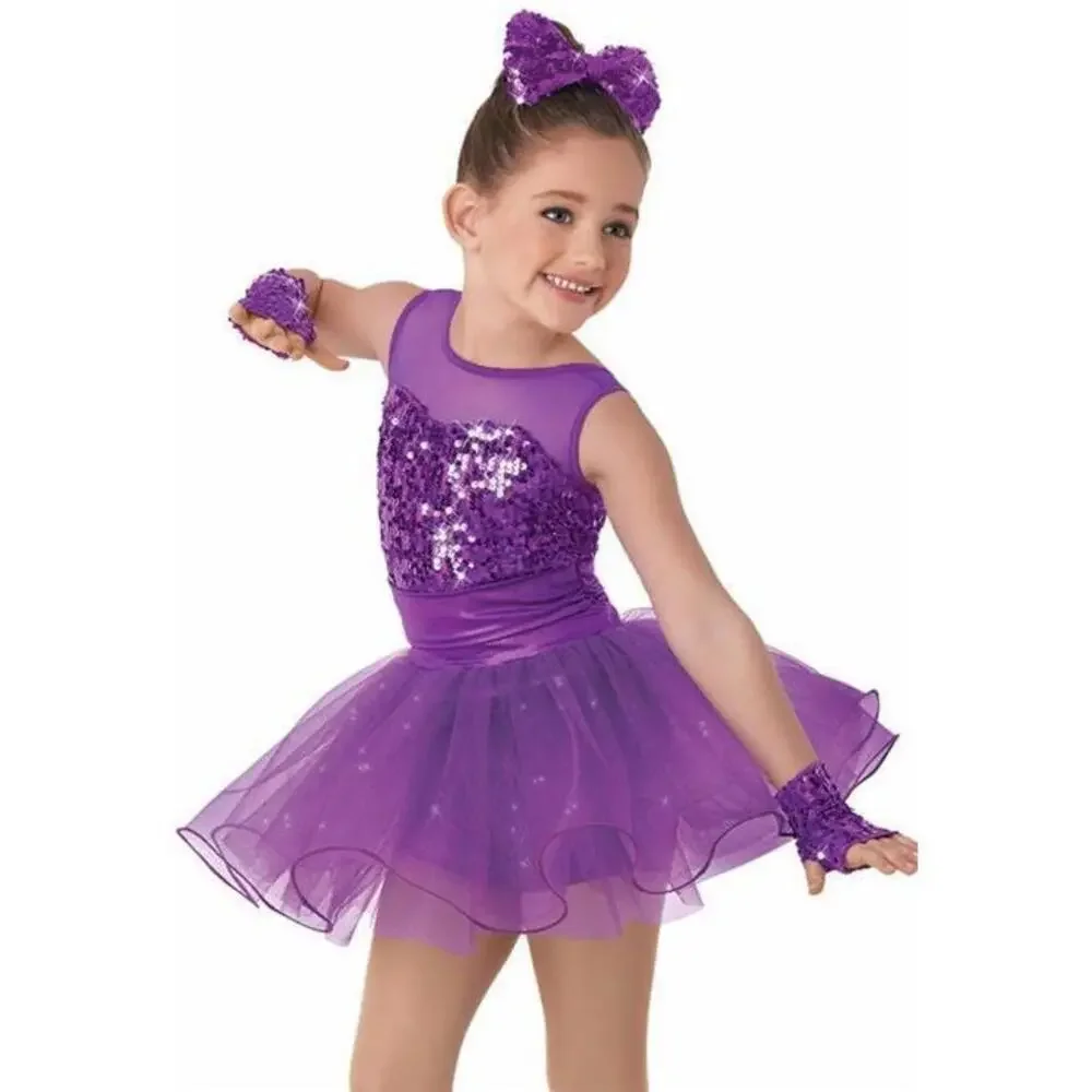 Pre-Owned Dance Costume Weissman 8802 Small Child Purple Dress Jazz Sequin